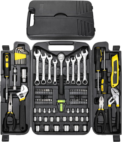 TLGREEN 95 Piece Tool Set, Tool Kit, Mechanics Tool Set, Portable Toolbox with Adjustable Wrench Pliers Socket Bits, with Plastic Toolbox, for House Apartment Garage (Red)