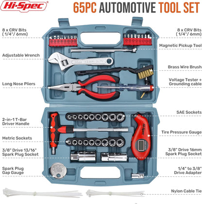 Hi-Spec 73pc Home and Garage Tool Kit Set. Essential Household and Auto Repair Tools. Includes Pliers, Sockets, Wrenches and a Hex Key Set in a Toolbox Carry Case