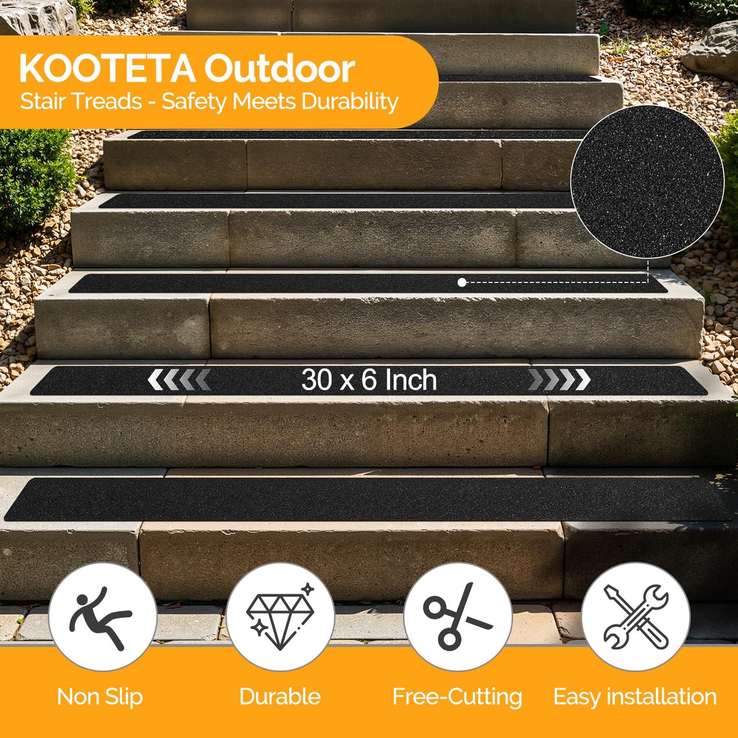 KOOTETA Stair Treads for Wooden Steps Indoor, 15 Pack 8" X 30" Non Slip Carpet Stair Treads with Reusable Adhesive for Kids Elders and Dogs, Surface Polyester TPR Backing Stair Runner Rugs, Dark Grey
