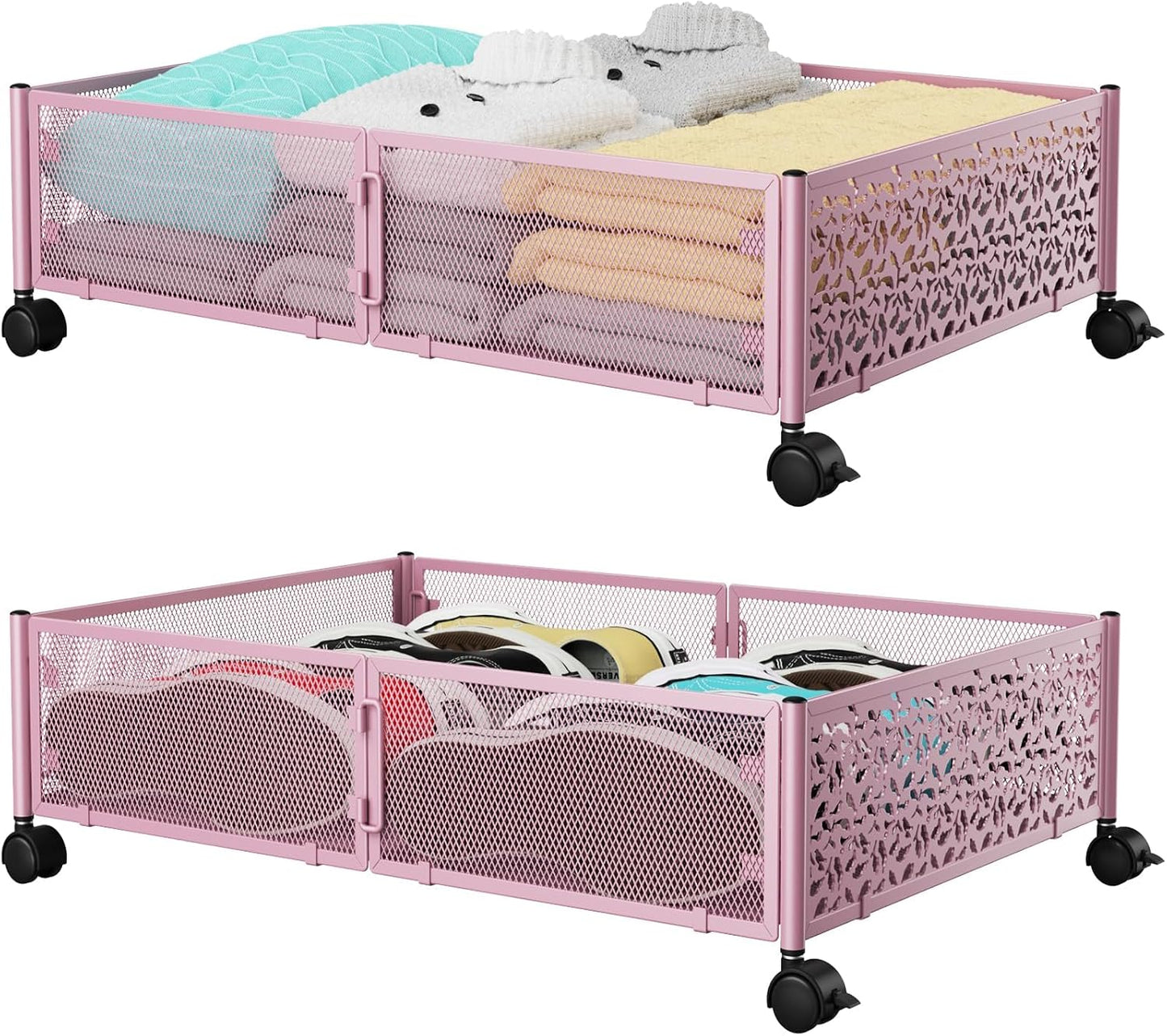 Under Bed Storage, Under the Bed Storage Containers with Wheels, Under Bed Shoe Storage Organizer Drawer for Bedroom Clothes Shoes Blankets -2Pack