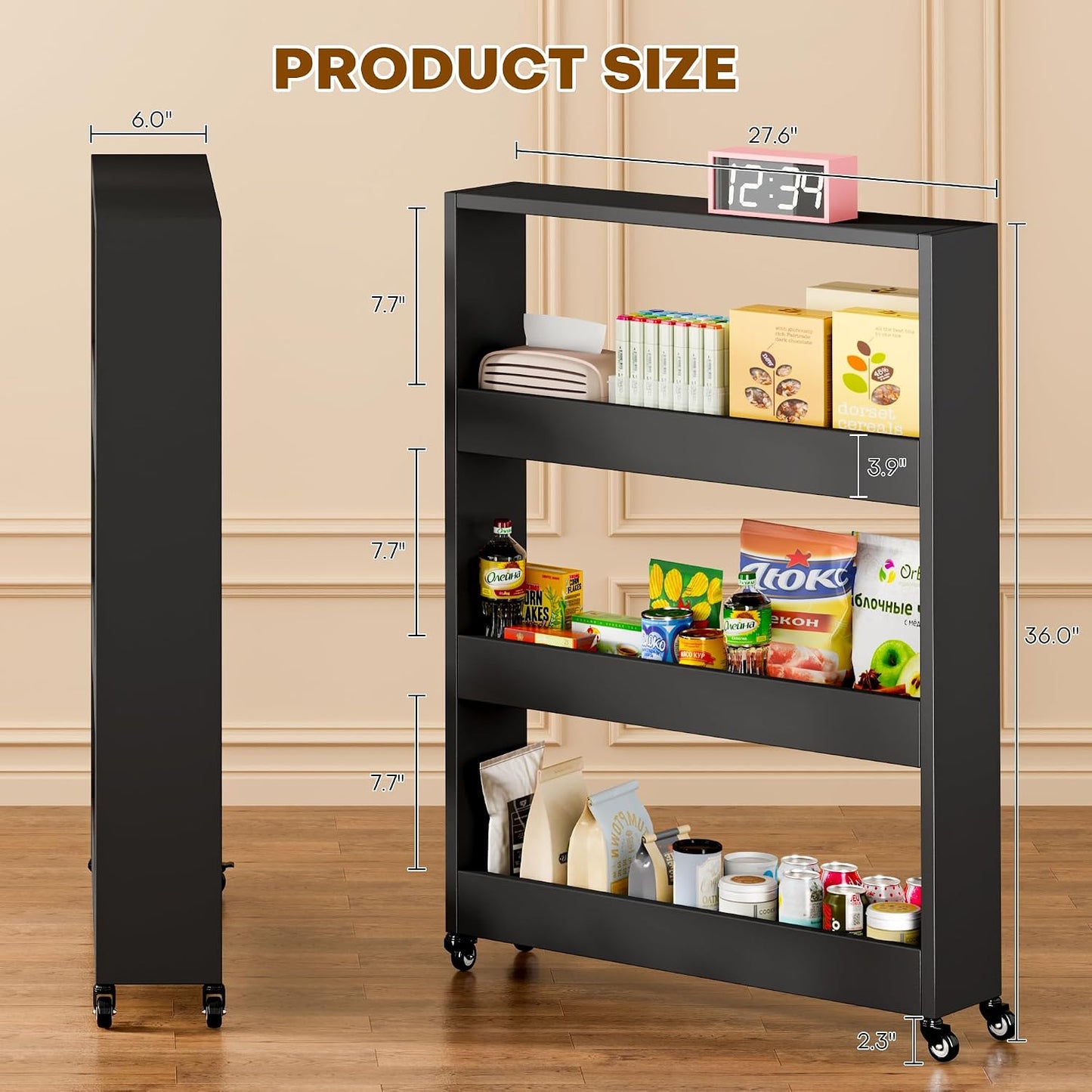 Slim Storage Cart, Lightweight 6 Tier Metal Rolling Utility Kitchen Cart on Wheels, Mobile Storage Shelving Unit Organizer for Bathroom Laundry Office Narrow Places (White, 6" D)