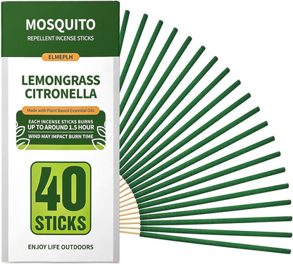 Mosquito Repellent Incense Sticks 40 Pieces per Box - Citronella Incense Sticks or Outdoor Patio/Citronella Oil/Lemongrass and Rosemary Oil/Made with Natural Based Essential