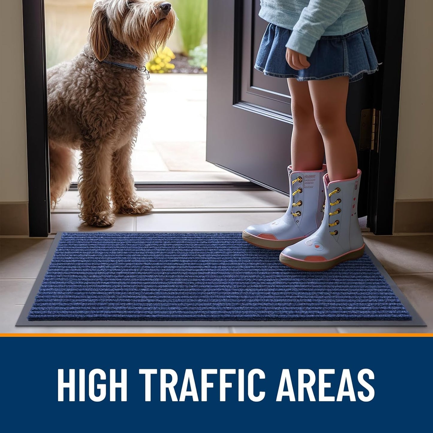 OLANLY Front Door Mat Indoor Outdoor Entrance, 2-Pack 29.5 x 17 Inch, Waterproof Heavy Duty Doormat, Fade Resistant, Low Profile, Easy Clean Patio Porch Welcome Floor Mats for Entry, Grey