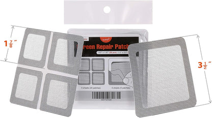 by.RHO Window and Door Screen Repair Patch kit. 25 Patches, (1⅞" x 1⅞" x 20pcs) (3½" x 3½" x 5pcs)