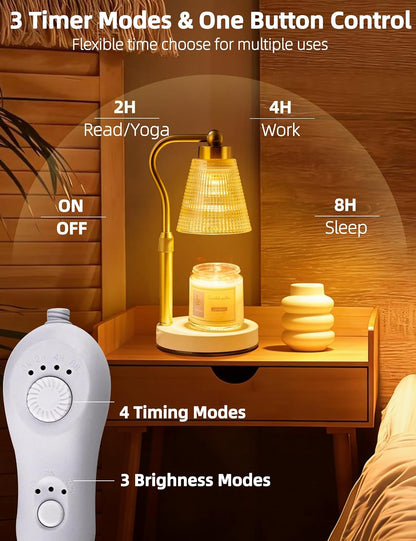 Candle Warmer Lamp for Jar Candles, Height Adjustable & Dimmable with 2/4/8H Timer, 2*50W Halogen Wax Melter Warmer for Home Office Décor, Flameless & Smokeless, Gift for Women Mom, Black-Clear/1 Pack