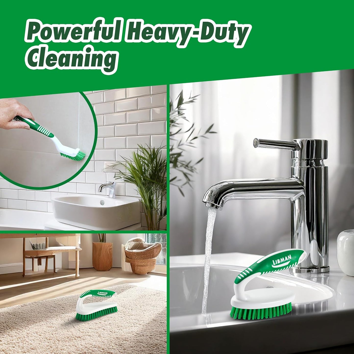 Libman Heavy Duty Scrub Brush Kit | Cleaning Brushes for Household Use | Tub Scrubber | Easy Grip Scrub Brush | Big Job Kitchen Brush | Dual Sided Tile & Grout Brush | 3 Different Brushes Included