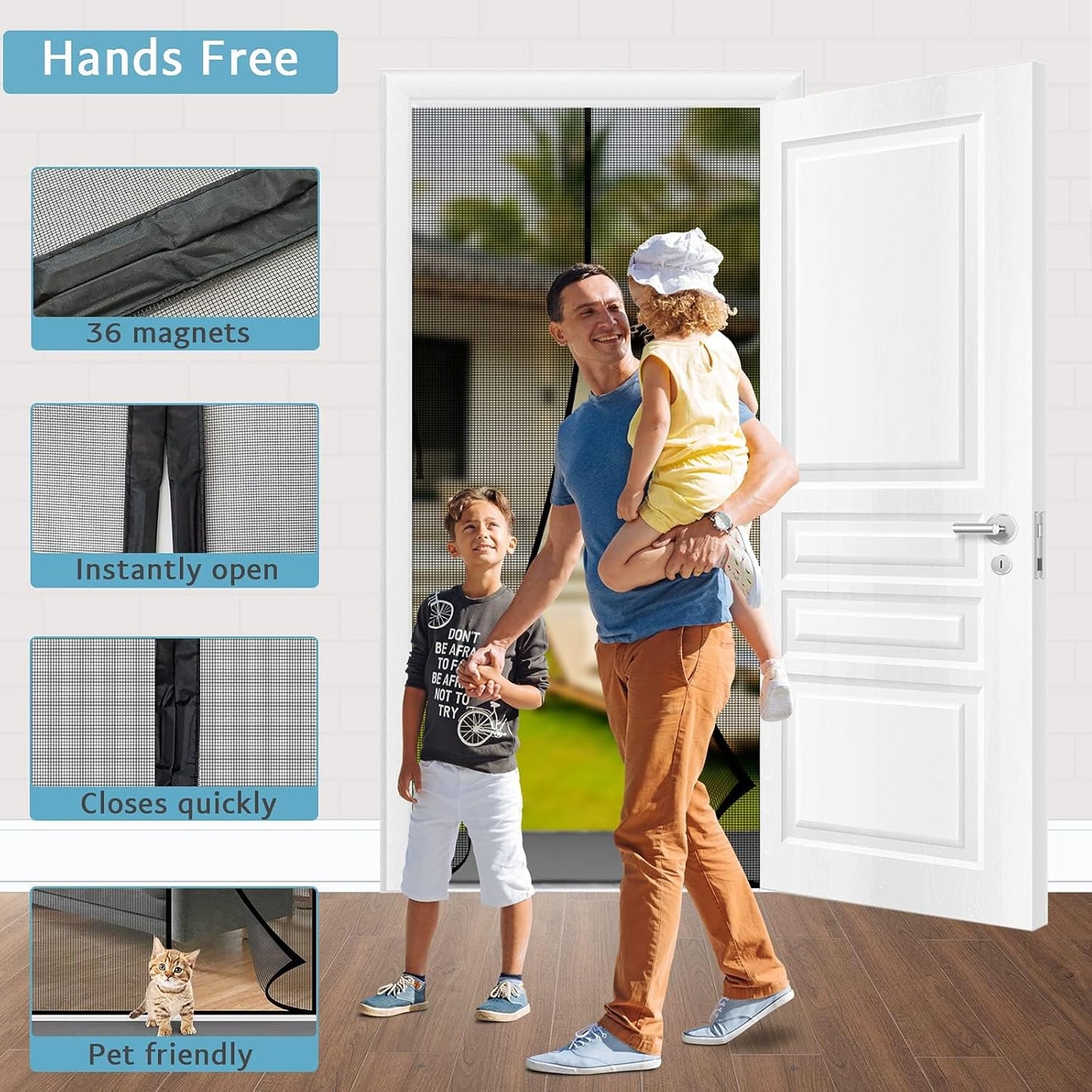 YRH Magnetic Screen Door with Stay Open Buckles - Door Curtains Heavy Duty Self-Sealing Mesh,Powerful Magnets (Fit for Door Size:36x82 Inch,Screen Itself Size:38x83 Inch, Black)