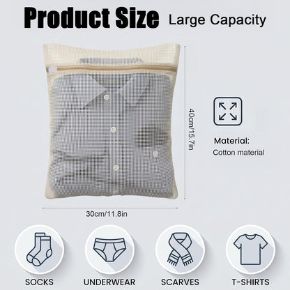 4PCS Mesh Laundry Bags for Delicates, Laundry Bags Mesh Wash Bag | 12x16 Inch Medium Cotton Bra Washing Protector Wash Bag with Sturdy Zipper for Bras, Lingerie, Socks, Clothes
