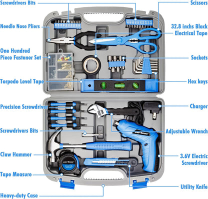 CARTMAN Orange 198-Piece 12V Cordless Drill Tool Combo Kit | Complete DIY repair tools for home, office & garden maintenance, professional household tool set with robot style storage box