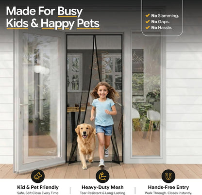 AUGO Magnetic Screen Door - Self Sealing, Heavy Duty, Hands Free Mesh Partition Keeps Bugs Out - Pet and Kid Friendly - Patent Pending Keep Open Feature - 38 Inch x 83 Inch
