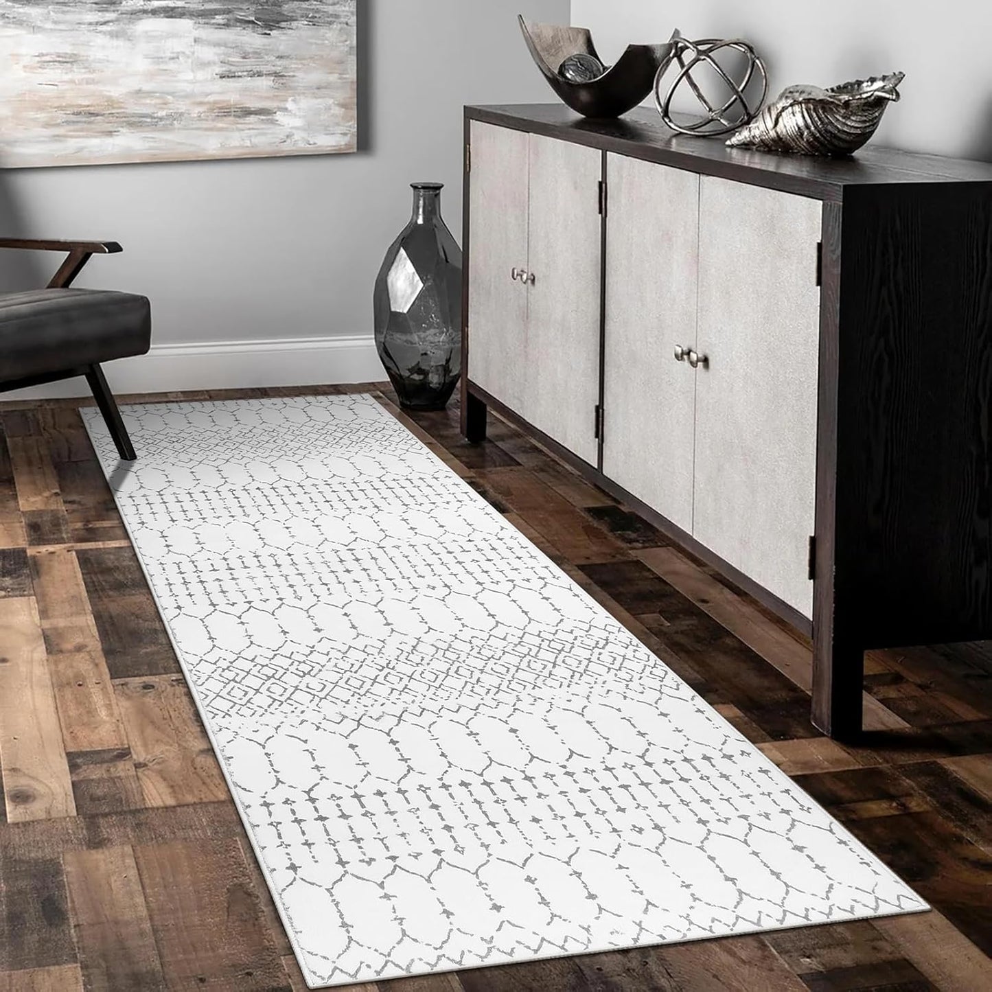 Lahome Moroccan Entry Rug 2x3, Non-Slip Washable Front Indoor Door Mat Rubber Backing Low-Profile Door Rugs, Small Geometric Print Distressed for Entryway Bathroom Kitchen, Black Hana