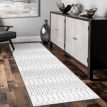 Lahome Moroccan Entry Rug 2x3, Non-Slip Washable Front Indoor Door Mat Rubber Backing Low-Profile Door Rugs, Small Geometric Print Distressed for Entryway Bathroom Kitchen, Black Hana