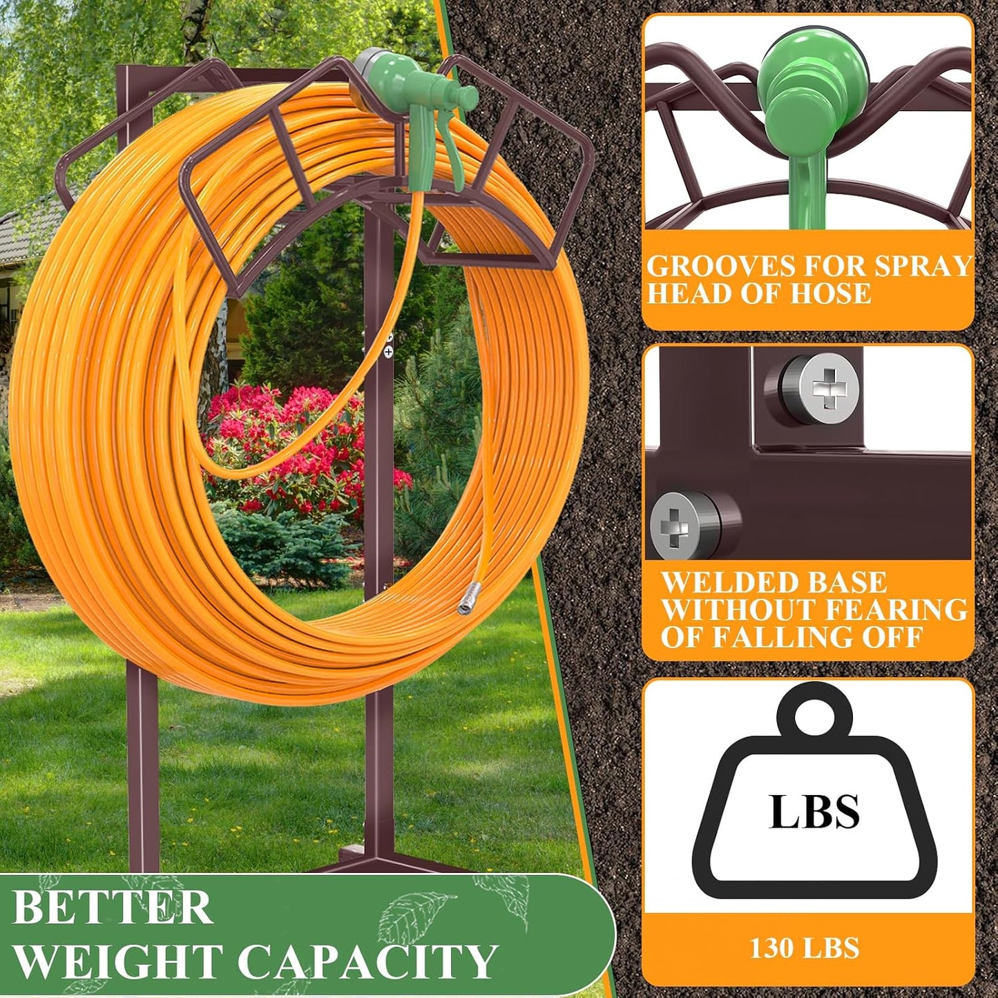 Qatsrin Super Stable Garden Hose Holder, Detachable Water Hose Holders Stand Holds 160-Feet Freestanding Hose Storage Hanger Rack for Outside Yard Lawn Farm (Black)