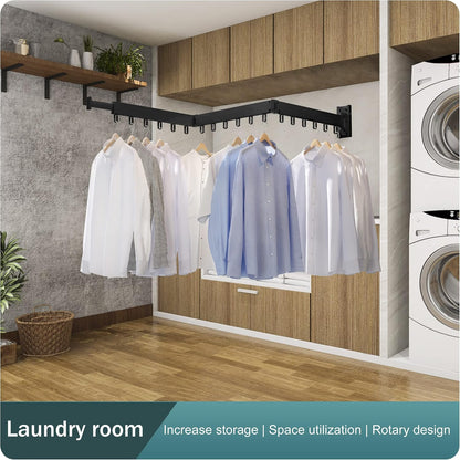 LIENAHU Wall Mounted Clothes Drying Rack, Collapsible, Folding, Retractable - Clothes Hanging Rack (Hooks, White)