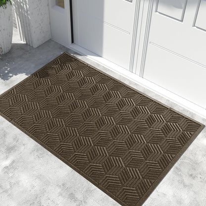 Yimobra Front Door Mat, All-Season Waterproof Outdoor Mat for Entrance with Drainage Holes, Heavy Duty Non-Slip Doormat for Garage Patio Entryway Indoor, 29.5x17, Red