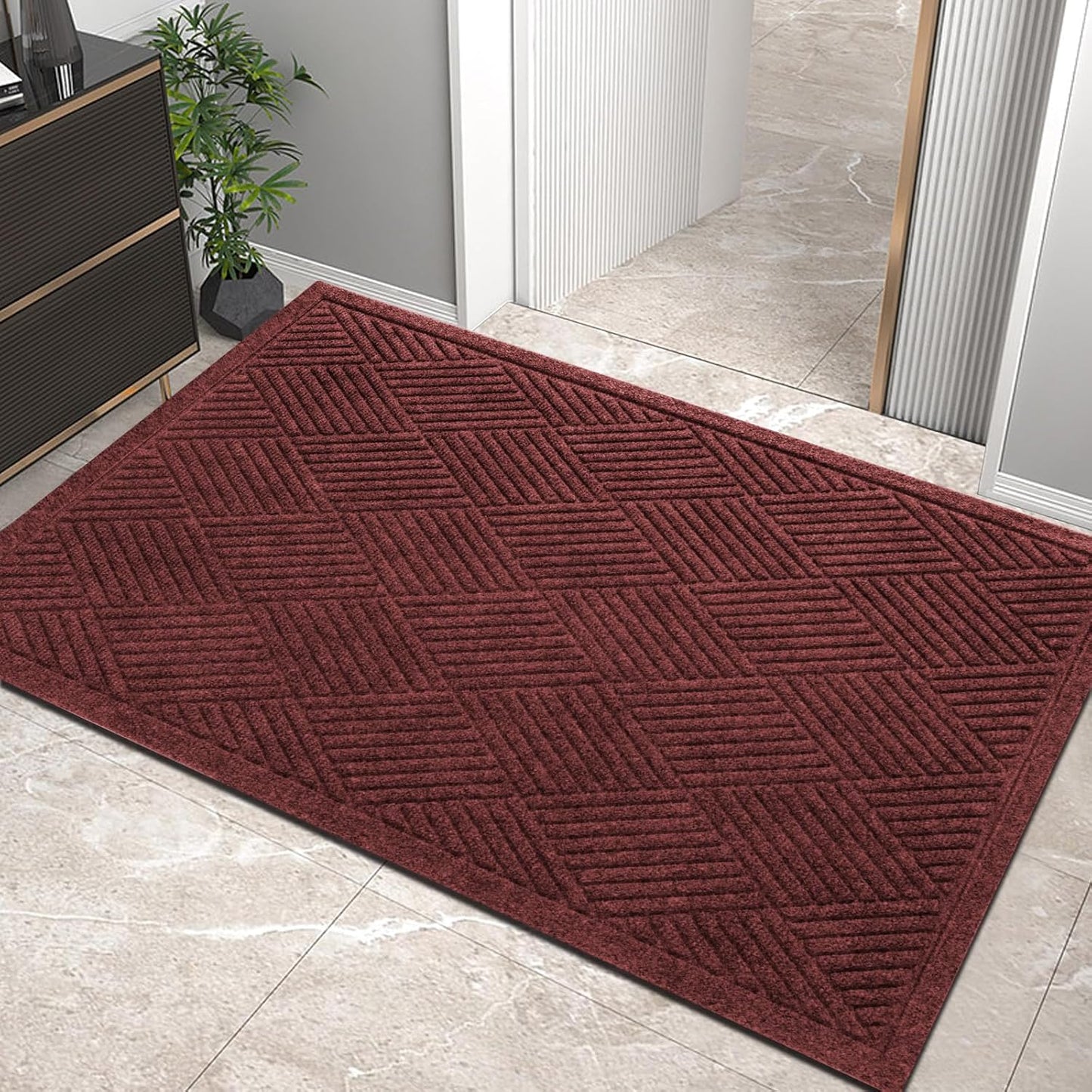 HIYARD Sturdy Front Door Mat, Absorbent Muddy Dirt Resist Welcome Door Mats Outdoor Indoor, Stain and Fade Resistant, Non-Slip Rubber Backing Low Profile Doormat for Entryway, 30×17, Beige