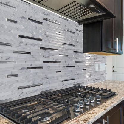 LONGKING 10-Sheet Extra Thick Peel and Stick Backsplash Tiles, Waterproof Kitchen Backsplash Peel and Stick Tile, Self-Adhesive Backsplash for Kitchen, Beige & White
