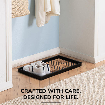 Anji Mountain Heavy Duty Waterproof Rubber Shoe Storage Mat Organizer/Boot Storage Tray Multi Use for Entryway with Coir, Tan Insert, Fits 4 Pair (46.5" Wide)