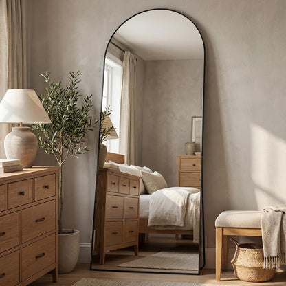 Antok 58" x19” Arched Full Length Floor Mirror, Gold Aluminum Frame, Free Standing/Wall Mount/Leaning for Bedroom, Living Room, Dressing Room
