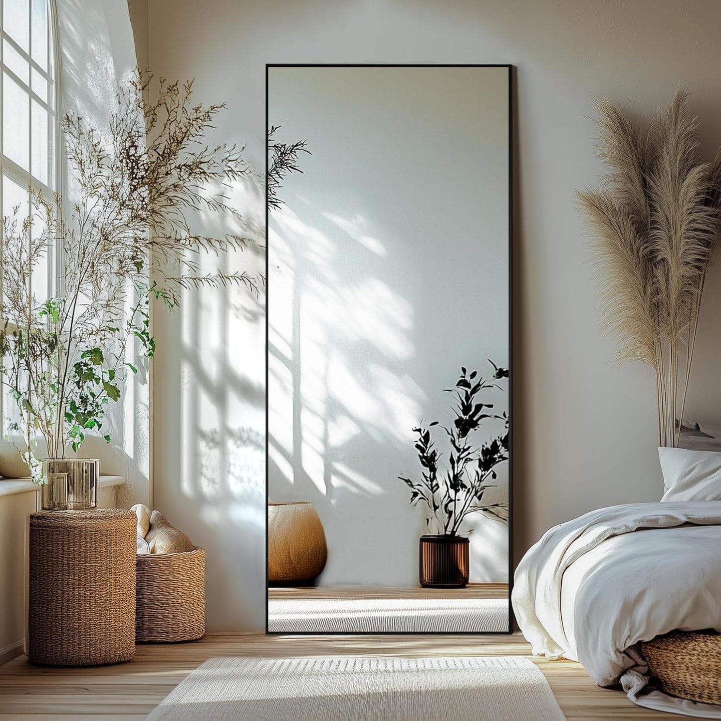 Delma Wall Full Length Mirror,Standing Mirror Full Body,Large Floor for Wall Door Bedroom Bathroom Living Room with Aluminium Frame(with Stand,56x15-Black)