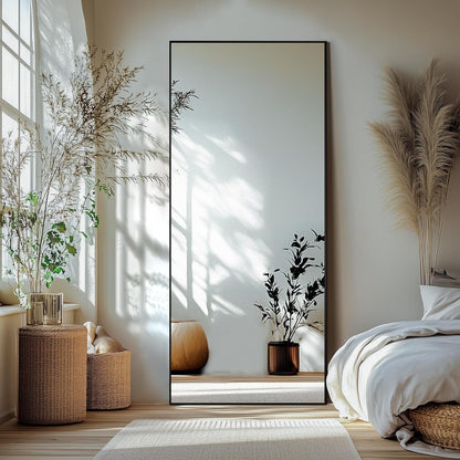 Delma Wall Full Length Mirror,Standing Mirror Full Body,Large Floor for Wall Door Bedroom Bathroom Living Room with Aluminium Frame(with Stand,56x15-Black)