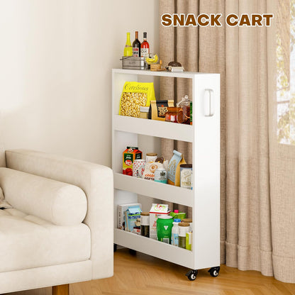 Slim Storage Cart, Lightweight 6 Tier Metal Rolling Utility Kitchen Cart on Wheels, Mobile Storage Shelving Unit Organizer for Bathroom Laundry Office Narrow Places (White, 6" D)
