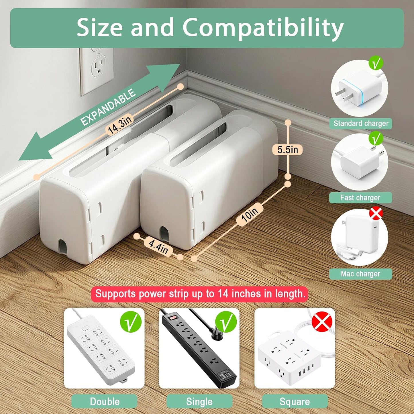 Babylush Baby Proof Power Strip Cover Box, 2 Pack | Adjustable Length,Baby Proof Cords,Baby Proof Surge Protector,Fits Most Power Strip,Lock System,Simple to Use,ABS