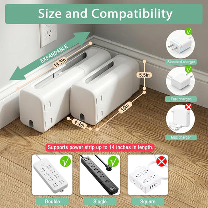 Babylush Baby Proof Power Strip Cover Box, 2 Pack | Adjustable Length,Baby Proof Cords,Baby Proof Surge Protector,Fits Most Power Strip,Lock System,Simple to Use,ABS