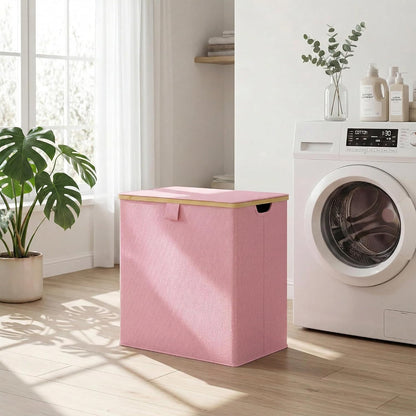 efluky Laundry Hamper with Lid, Trio Laundry Basket with 2 Removable Bags, 3 Section Laundry Bin with Bamboo Handles for Bathroom, Bedroom & Laundry Room, 160L (42.3 Gallon) Beige