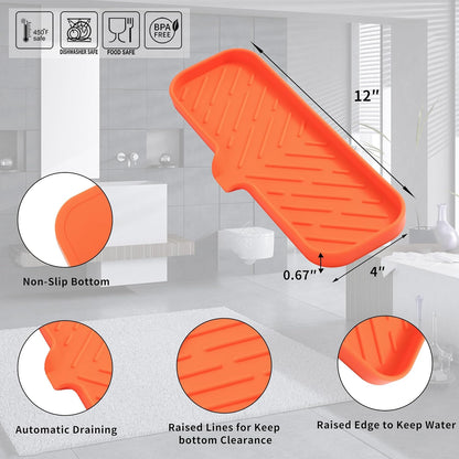 MicoYang Silicone Bathroom Soap Dishes with Drain Spout-Bathroom and Kitchen Sink Organizer,Sponge Holder,Dish Soap Tray,Perfect for Dispenser,Scrubber,Bottle,Cup on Sink or Counter-Coffee 4.9"×3.2"