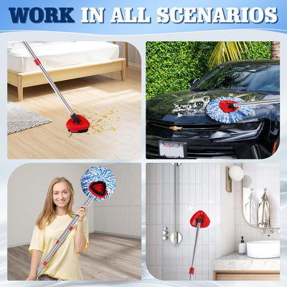 Spin Mop Head Refills Compatible with OCedar RinseClean 2-Tank System - 6-in-1 Kit Includes 4 Microfiber Replacement Heads, 1 Mop Base & 1 Scrub Brush - Machine Washable Floor Cleaning Set