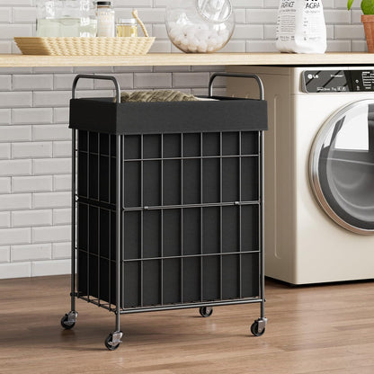 2 Section Laundry Hamper with Wheels and Brake, 100L Laundry Sorter Cart with 2 Removable Liner Bags, Metal Handle, Rolling Laundry Basket for Bedroom Laundry Room