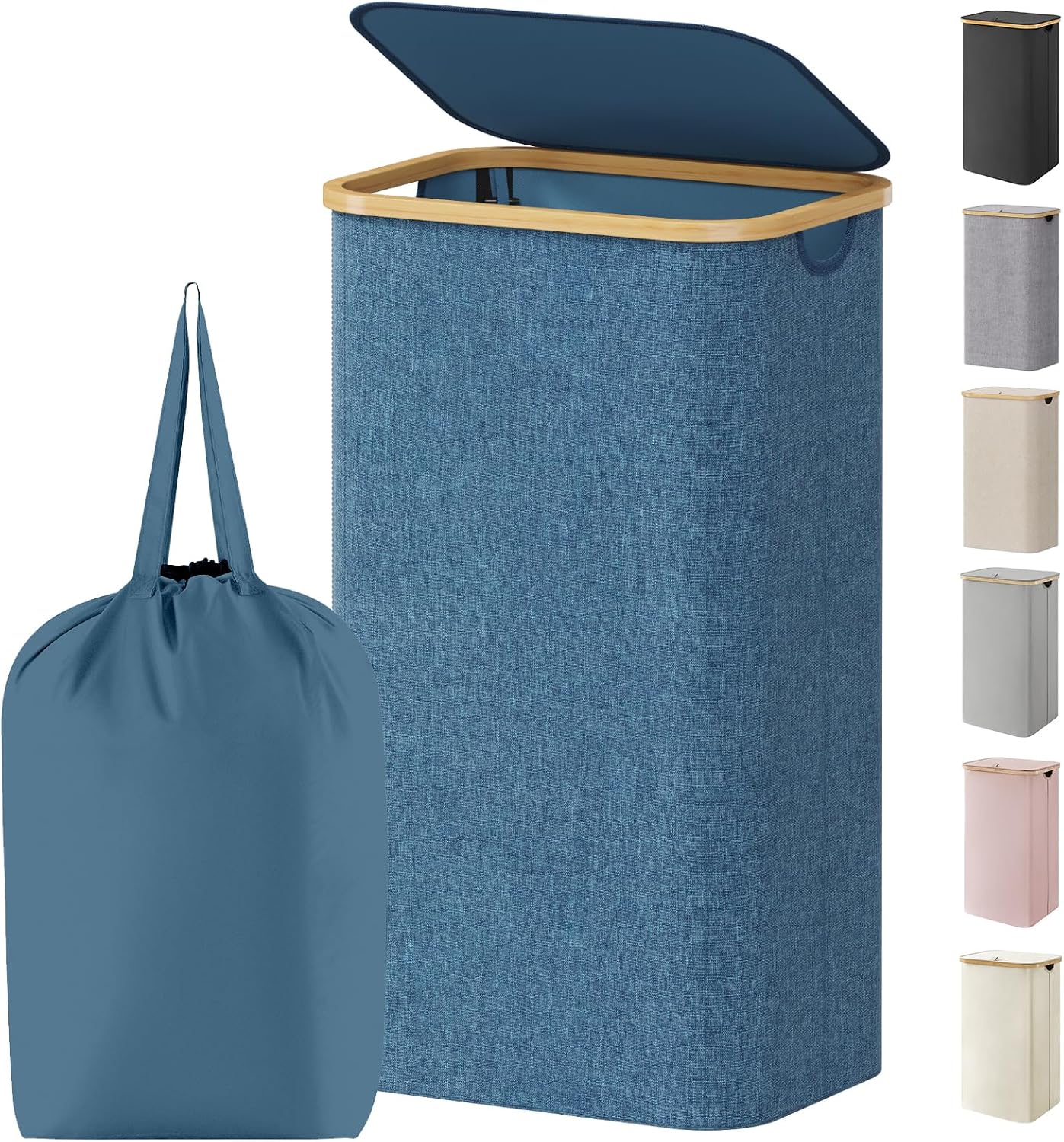 Lifewit 120L Laundry Basket with Lid, Clothes Hampers for Laundry with Bamboo Handles and 2 Removable Bag, Large Foldable Laundry Hamper for Bedroom, Bathroom, Dorm, Laundry Room, Beige
