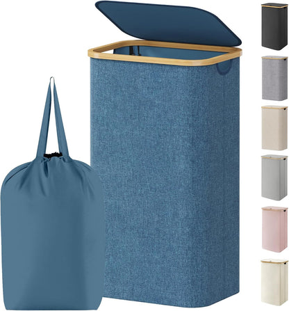 Lifewit 120L Laundry Basket with Lid, Clothes Hampers for Laundry with Bamboo Handles and 2 Removable Bag, Large Foldable Laundry Hamper for Bedroom, Bathroom, Dorm, Laundry Room, Beige