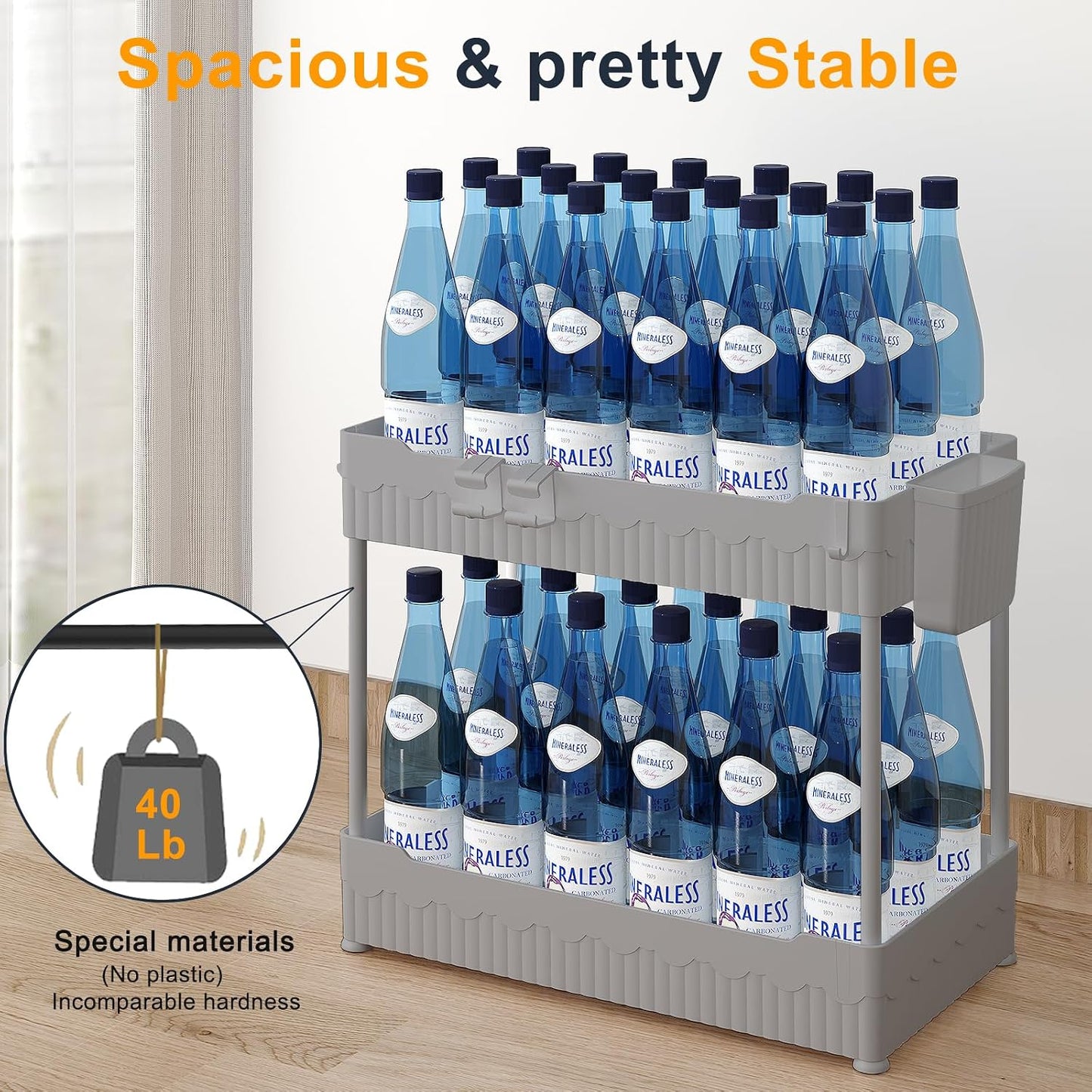 Sevenblue 2 Pack Under Sink Organizer, Under Bathroom Cabinet Organizer with Hooks Hanging Cup, Multi-Purpose Storage Shelf for Kitchen Bathroom, Black