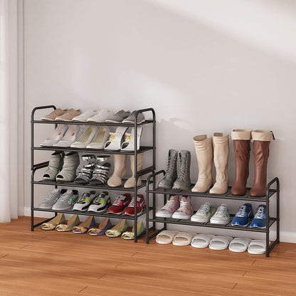 Simple Trending 3-Tier Stackable Shoe Rack, Expandable & Adjustable Shoe Shelf Storage Organizer, Wire Grid, Black