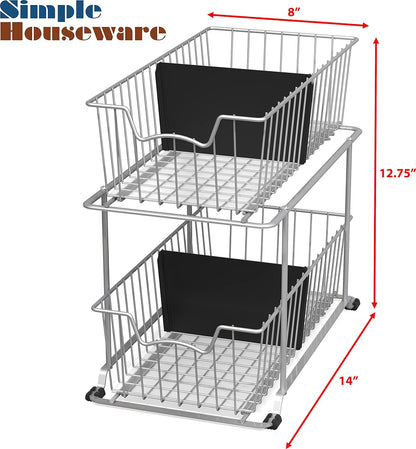 SimpleHouseware 2 Tier Cabinet Wire Basket Drawer Organizer, Brown
