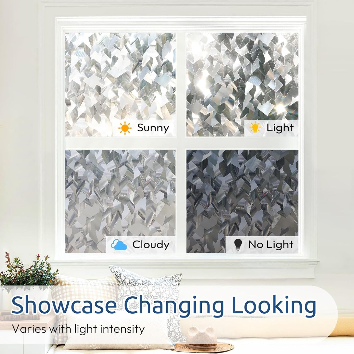 rabbitgoo Privacy Window Film Non Adhesive Frosted Glass Sun Blocking Self Static Cling Decorative for Home Kitchen Living Room, Removable and Reusable, 17.5 X 78.7 inches
