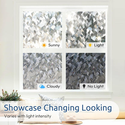 rabbitgoo Privacy Window Film Non Adhesive Frosted Glass Sun Blocking Self Static Cling Decorative for Home Kitchen Living Room, Removable and Reusable, 17.5 X 78.7 inches
