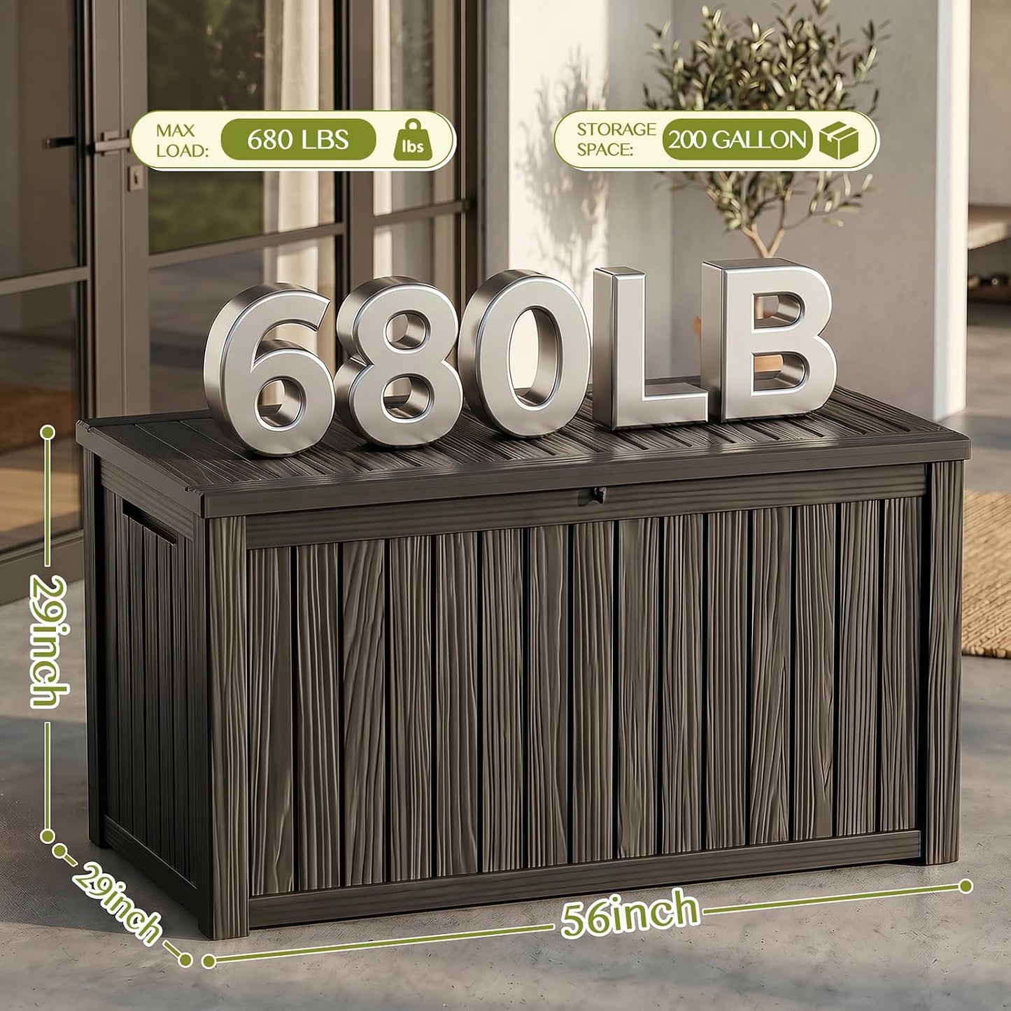 Waterproof Outdoor Storage Box Outside Deck Box Lockable Resin Bench UV Resistant Furniture Cushion Pool Tool Float Bin Patio Garden Porch (Black, 120 Gallon)