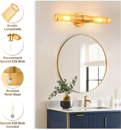 Morauroral Gold Battery Operated Wall Sconces Set of Two, Rechargeable Wall Sconce with Dimmable Remote Control, 20 Inch Wireless Sconce Wall Light for Bedroom, Living Room (Bulbs Included)