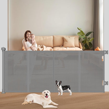 Pawtners Retractable Baby Gates Extra Wide, 41" Tall Extends up to 71" Wide, Dog Gate Indoor for Stairs, Pet Gate with Support Rods for Doorways Hallways Indoor & Outdoor-Black