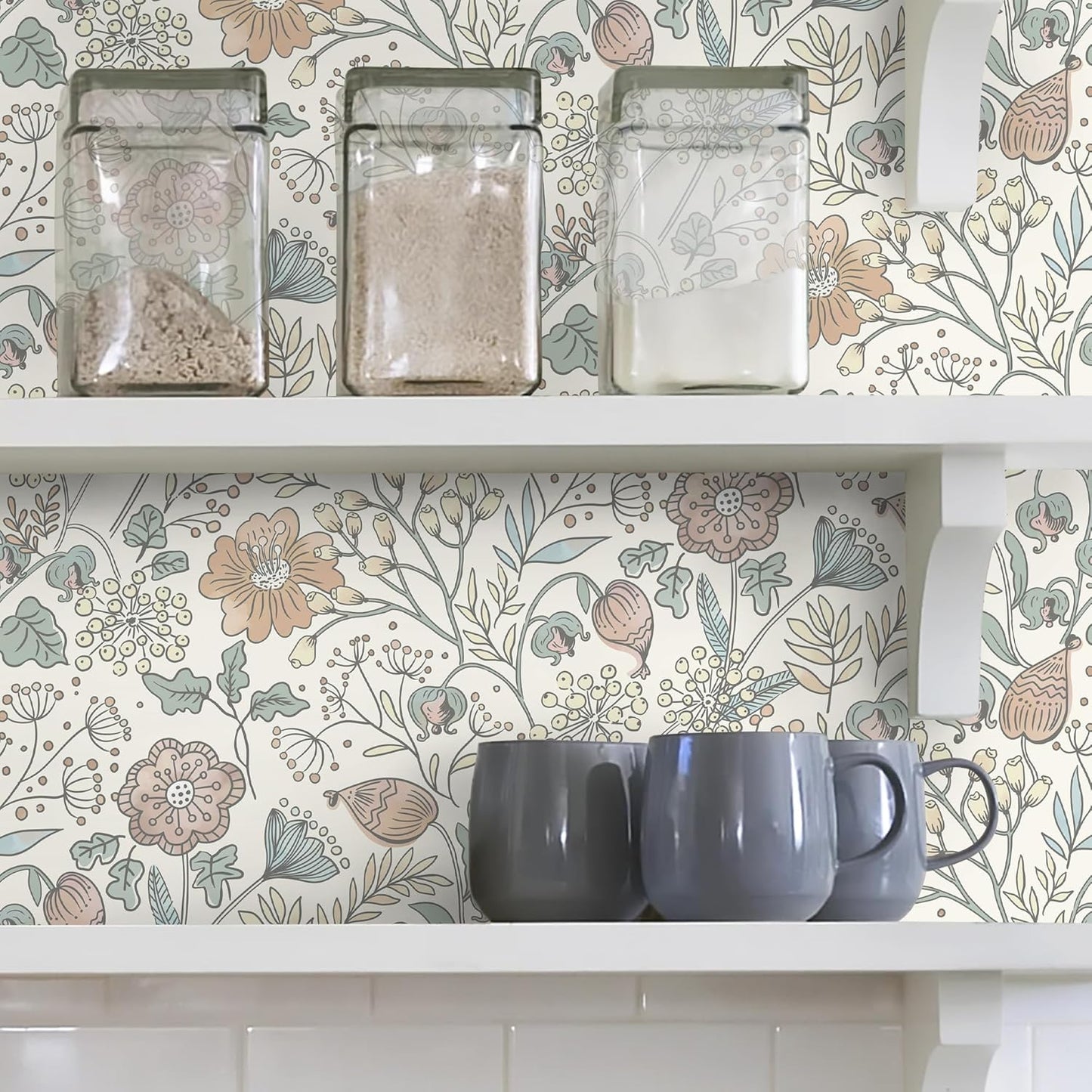 HeloHo Blue Floral Wallpaper Peel and Stick Self Adhesive Removable Wall Paper 16.1" X 118" Renter Friendly Waterproof Wallpaper Contact Paper for Furniture Living Room Bedroom Decor