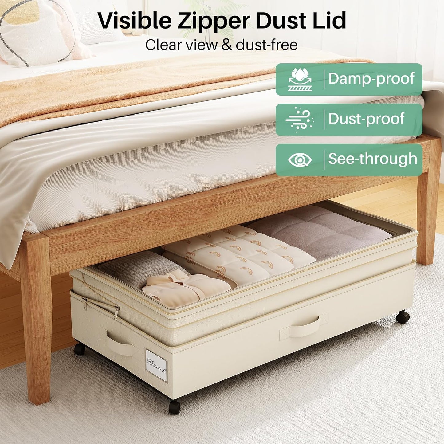 Kitstorack Under Bed Storage with Wheels 2Pack Height-adjustable Under Bed Storage Containers,Under Bed Shoe Storage Organizer with Clear Window&Label, Suitable for Clothes Storage, Gray