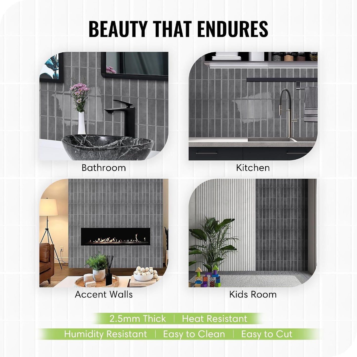 Peel and Stick Subway Backsplash Tiles, 5 Pack, 12 x 12 in, Almond | extra thick 3D wall panels, heat and water resistant wall panels, easy DIY kitchen, bathroom, laundry, fireplace wall décor