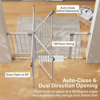 Cumbor 29.7-48" Baby Gate for Stairs, Mom's Choice Awards Winner-Dog Gate for Doorways, Auto Close Safety Pet Gate for Dogs Indoor, Easy Install Pressure Mounted Child Gate with Walk Thru Door, Brown