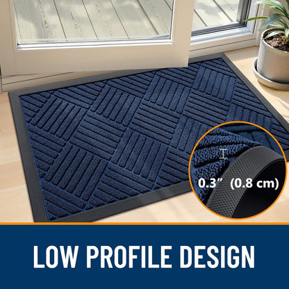 OLANLY Front Door Mat Outside Entrance 29.5x17, Absorbent, Heavy Duty Sturdy Natural Rubber Doormat Indoor Outdoor, Stain and Fade Resistant, Non-Slip Low Profile Floor Mat for Entryway, Grey Diamond