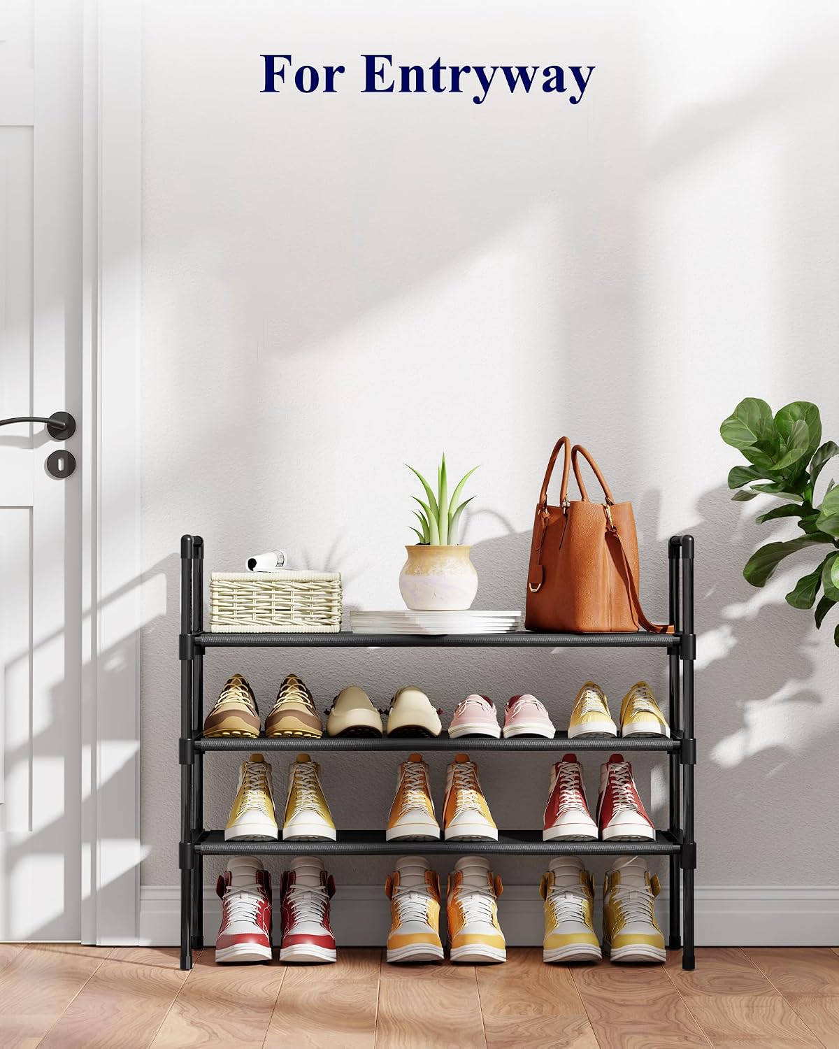 Kitsure Shoe Rack - 3-Tier Shoe Organizer, Shoe Rack for Closet, Entryway, Bedroom, Easy- Assembly Storage Shelf with Side Handles, 27.6" Wide - 3 Tiers, Grey