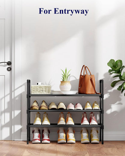 Kitsure Shoe Rack - 3-Tier Shoe Organizer, Shoe Rack for Closet, Entryway, Bedroom, Easy- Assembly Storage Shelf with Side Handles, 27.6" Wide - 3 Tiers, Grey