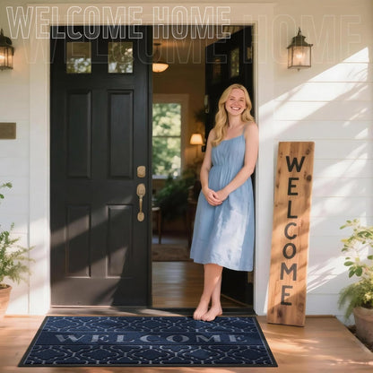Yimobra Welcome Mat Outdoor Indoor, All-Weather Waterproof Front Door Mat Outside Entrance, Non-Slip Low Profile Porch Patio Doormat, 29.5x17, Black